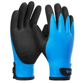 KAYGO Thermal Work Gloves, Waterproof, Lined, Cold-Resistant, Double Latex Coated, Insulated Warm Work Gloves, Ideal for Cold Store, Winter Work Outdoors (Blue, L, Size 9)