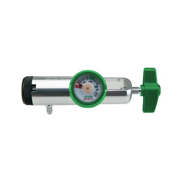 Oxygen Regulator Standard Body-CGA870, 0-4 LPM, Barb Outlet with Green Color Coded Gauge Protector and tee Handle