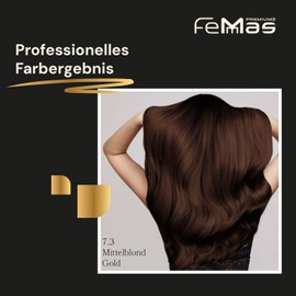 Femmas Hair Colour Set Medium Blonde Gold 7.3 I Hair Colour Cream 100 ml + Oxycream 100 ml 6% I Permanent Hair Colouration + Developer I Gentle & Long Lasting I Salon Hair Colour for Home