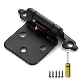 Ravinte 10 Pack 5 Pairs 1/2" Overlay Cabinet Door Hinges Kitchen Black Semi-Concealed Hinges Face Mount Self-Closing Cabinet Hardware with Bumpers & Screwdriver