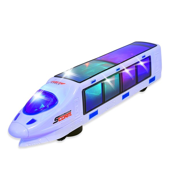 WolVolk Beautiful 3D Lightning Electric Train Toy for Kids with Music, goes Around and Changes Directions on Contact