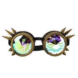 Kaleidoscope Glasses, Steampunk Glasses, Rainbow Crystal Lenses, Adjustable Trippy Psychedelic Steampunk Glasses (Bronze)