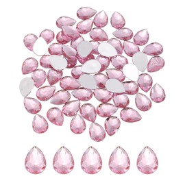 MECCANIXITY 50PCS Flat Back Acrylic Teardrop Gems 10x14mm Artificial Rhinestones for DIY Crafts Bead Wedding Party Face Painting Jewelry Making Light Pink