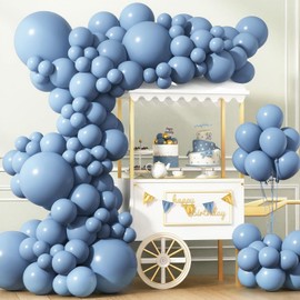 APLANET 150pcs Dusty Blue Balloons Different Sizes 18 12 10 5 Inch Slate Blue Boho Neutral Balloon for Baby Shower Gender Reveal Graduation Birthday Party, Arch Kit Decoration