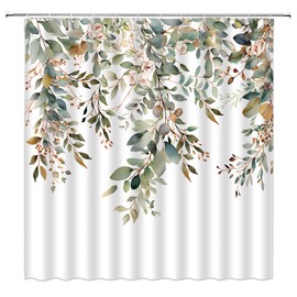 ZNLSU Sage Green Eucalyptus Shower Curtain Watercolor Green Leaves Floral Botanical Plant Nature Rustic 70" WX70 H Bathroom Decor Fabric Curtain with Hooks