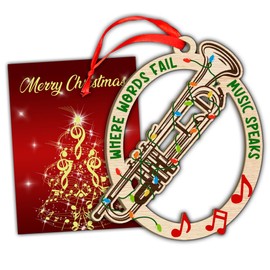 Trumpet Christmas Ornament, Trumpet Ornaments for Christmas Tree, Trumpet Musical Instrument Xmas Keepsake Gift for Trumpet Lovers Players Trumpet Teacher Men Women, Where Words Fail Music Speaks