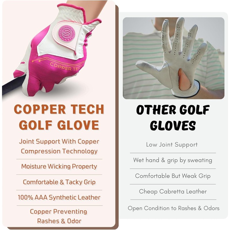 Copper Tech Ladies Golf Gloves 2 Pack - 100% AAA