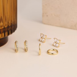 NECOCY Gold Hoop Earrings Set for Women 14K Gold Plated Huggies Earrings Stacks Trendy Dainty Cubic Zirconia Flat Back Stud Earring Stackable Hypoallergenic Mini Hoops Earring Jewelry for Women