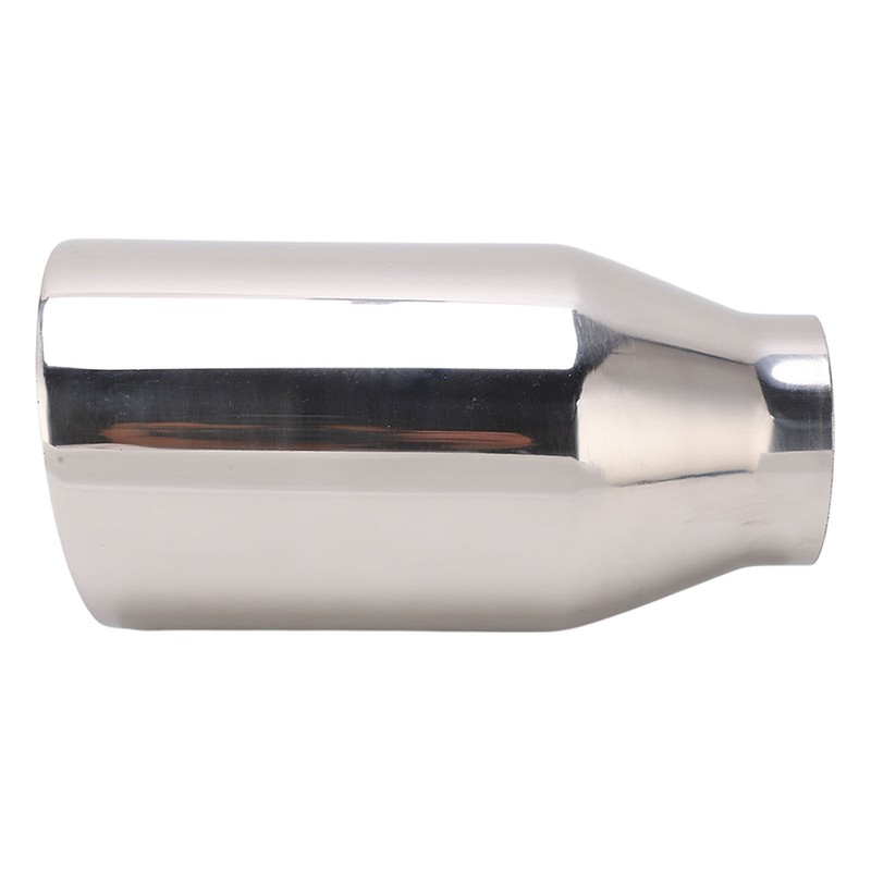Single Outlet Exhaust Tip Silver Stainless Steel Beveled Mouth Straight