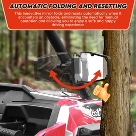 SHEJISI UTV Side Mirrors,UTV Mirror Automatic Folding and Resetting in The Event of Collision,Fits 1.5"-2"Roll Bars Compatible with Polaris RZR,Can Am X3, Honda Pioneer, Kawasaki Mule, Cfmoto Zforce