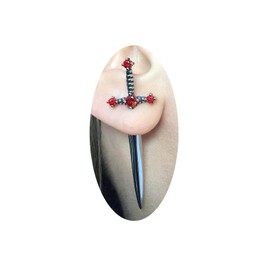 Gothic Dagger Sword Stud Earrings for Women Men,Cool Cross Earrings Hiphop Punk Black Cubic Zirconia Dagger Earrings Jewelry Gifts (Black+Red)