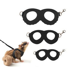 Swirge 3Pcs Sugar Gilder Harness and Leash Set, Adjustable Squirrel Harness Small Animal Training Walking Vest for Rabbit, Guinea Pigs, Bearded Dragon (Black)