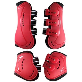 Merauno® Gaiters & Fetlock Caps, Set of 4 Gaiters, Horse Tendon Bandage with Robust Elastic, PU Shell, Neoprene Breathable Holes for Jumping, Riding, Events (S, Red)