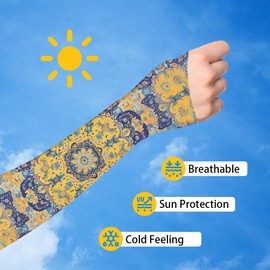PLIGREAT Gardening Sleeves for Women, Mandala Arm Sleeves Sun Protective Arm Cooling Sleeves Thorn Proof Sleeves to Cover Arms for Garden Outdoor Sports Gardening Gift for Plant Lover Women Men