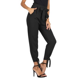 GRACE KARIN Womens Casual High Waist Pencil Pants with Pockets Bow-Knot Cropped Paper Bag Pants for Work Black XL
