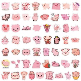 Pig Stickers Kawaii Animal Pig Stickers Pack of 50 Skateboard Graffiti Stickers Motorcycles Bicycle Snowboard Luggage Laptop Car Suitcase for Children and Teenagers Waterproof Vinyl Decals