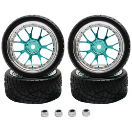 GDOOL 4PCS 12mm Hex Hub RC Cars Wheels and Tires,62mm On Road Touring Rubber Racing Rally Tires Set for 1:10 1:16 1:18 XV01 TT01 TT02B HSP 94122 94123 94103 3850 3851 FW06 16889 RC Cars(Silver Blue)