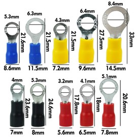 150pcs Ring Crimp Terminal Connectors Insulated Electrical Terminals Wiring Connectors O Type Assortment Kit for Car Motorcycle Repairs