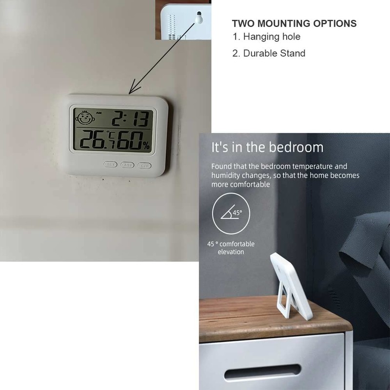 Indoor Thermometer Hygrometer Humidity Time Monitor Large LCD Display with