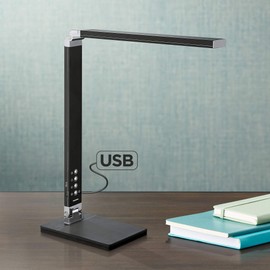 Jett Modern Desk Table Lamp 16 1/2" High with USB Charging Port and Nightlight LED Black Aluminum Touch On Off Dimmer for Bedroom House Bedside Nightstand Home Office Reading - 360 Lighting