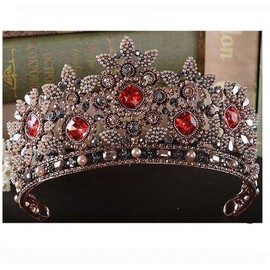 Janefashions Rococo Floral Austrian Rhinestone Faux Pearl Tiara Hair Crown Copper Tone T893 (Antique Copper Color)