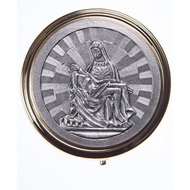 Holy Communion Pyx 6.5 cm diameter x 2 cm deep. Pix For Communion Hosts. Pieta design. Pyx for a Chaplain. Pyx for a Deacon.Priest's Communion Pyx.
