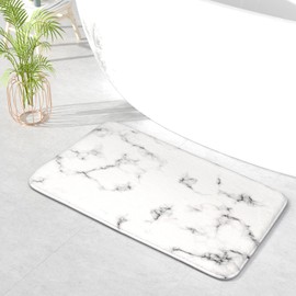 Whoosy Tale Memory Foam Bathroom Rug, Extra Thick and Soft, Water Absorbent Bath Mat with Plush Microfiber, Non-Slip Bath Rug for Shower Bathroom (Marble White, 31.5''x20'')