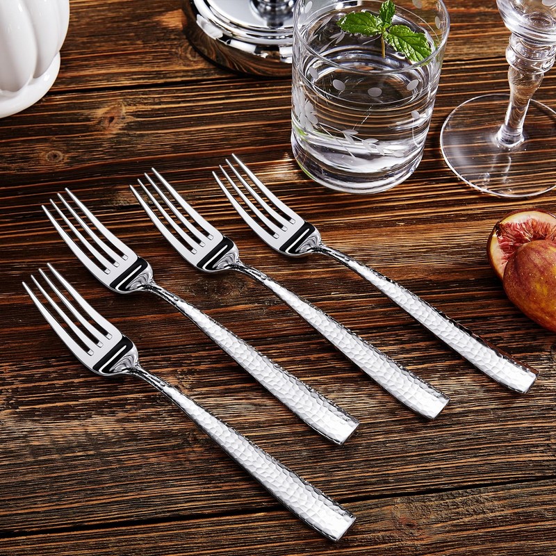 KEAWELL Premium 4-Piece 8.3" Louis Hammered Dinner Fork Set, 18/10