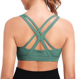 High Impact Sports Bras for Women Shock Absorber Support Longline Backless Tank Top Padded Bra with Criss Cross Back Green