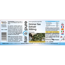 Fair & Pure® - Green Tea Extract 500mg (Camilla Sinensis) - 50% Polyphenols (including EGCG) - Vegan - No Magnesium Stearate - 90 Capsules