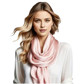 LA FERANI Women's Silk Scarf 100% Silk Neckerchief Scarf Plain Colour White Black 180 x 90 cm Plain Colour for Suit Formal Occasions Stole Business Style Gift for Her, pink