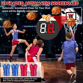 AGNEVE Basketball Hoop Indoor, Mini Basketball Hoop for Kids Over The Door Basketball Hoop with Electronic Scoreboard and 3 Balls 4pcs Team Practice Vests