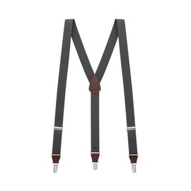 Suspender Store Solid Color Suspenders - 1.25-Inch Wide Elastic - Y-Back - Clip - 48" for 5'9" to 6'2" tall - Dark Grey w/Brown Leather