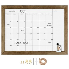 TORASO Dry Erase Monthly Calendar Board, Solid Pine Rustic Brown Wood Frame Magnetic Whiteboard for Wall, Office,School,Home, Hanging Board 12"x 16"(YL-RB-3040-A)