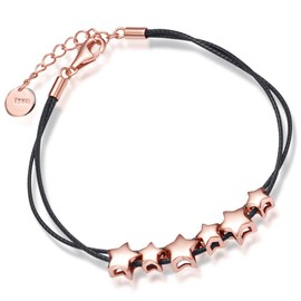 Yumilok 925 Sterling Silver Cotton Rope Rose Gold Plated Women Charm Bracelet Stars Double Strand Bracelets Hand Chain