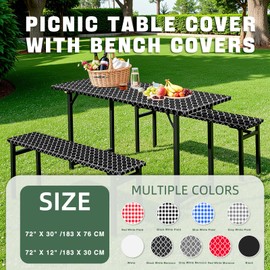 Bouiexye 3 Pcs Set Polyester Picnic Table Cover with Bench Covers, Elastic Outdoor Camping Tablecloth with Bag Backing Picnic Table Cloth Fits for Table 30"x 72" Rectangle(Black White Morocco)