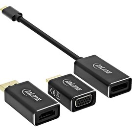 InLine 64109B USB Display Converter Set 6-in-1, USB Type-C Male to DisplayPort, HDMI, VGA (DP Alt Mode), 4K2K, Black, 0.2 m