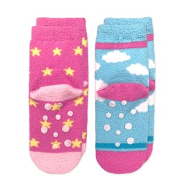 Jefferies Socks Girl's Unicorn and Colorful Rainbow Fuzzy Slipper Socks 2 Pack, Multi, Small