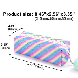 PHOGARY Glitter Preppy Pencil Case for Girls, Cute Pastel Pen Case Fluffy Zip Pull Pouch Bag Holographic Pencil Case, Sparkling School Stuff Stationery Shimmery Sequin Makeup Bag for Kids (Stripe)