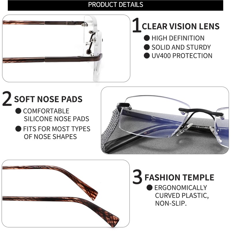 JJWELL 3 Pack Reading Glasses for Men Blue Light Blocking,
