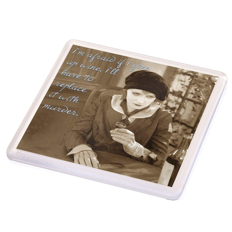 Funny Vintage Wine Drinking Women Quotes Set of 4 Gift