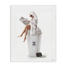 Stupell Industries Chic Fashion Coffee and Purse Female Robe Pose, Designed by Ziwei Li Wall Art, 16 x 20, Canvas