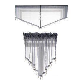 YAHFETDY Beaded Sheer Windows Valance, Rod Pocket Scalloped Curtain Valance Sheer Lace Panels with Hanging Crystal Beads for Farmhouse Kitchen Bedroom Window Treatments Drape Decor 1pc