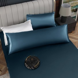 Homiest Satin Body Pillow Cover, Deep Sea Blue Body Pillowcase 20 x 54 Inch Pillowcovers with Envelope Closure, Luxury & Ultra Soft Body Size Pillow Cases for Hair and Skin, Cooling Long Pillow Cover