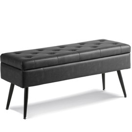 CUYOCA Storage Ottoman Bench, 40" Faux Leather Tufted Entryway Bench, Long Ottoman with Storage for Living Room, Support 660lbs - Black