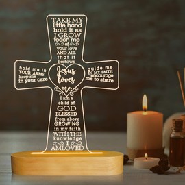 Lampeez Baptism Gift, Cross Wooden Lamp Novelty Night Light Illusion lamp for Kids, Kids Decoration Lamp USB Power Bedroom Decor Xmas Holiday Christening Dedication Gift for Boy Girl