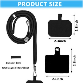 4 Pack Universal Nylon Neck Crossbody Cell Phone Lanyards + 6 Pieces Replacement PVC Sticker Patches Tab, Adjustable Detachable Strap Safety Tether and Pads for Most Smartphone, Black/White/Grey/Blue