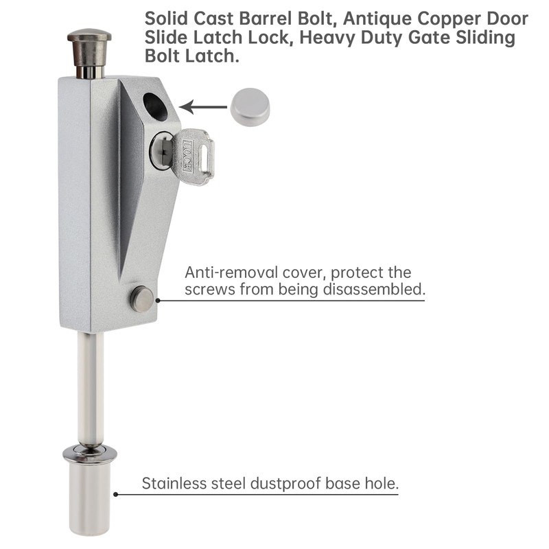 Sliding Patio Door Lock with 2 Keys,Keyed with Bolt Lock,Silver