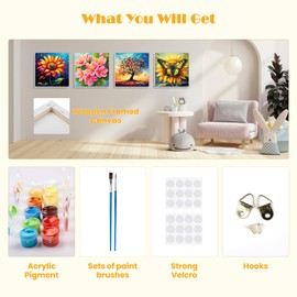 MISCER 4 Pack Paint by Numbers for Adults Beginner, Flowers Butterfly Paint by Number Kits for Kids, DIY Acrylic Oil Painting Suitable for Home Decoration (8x8inch)