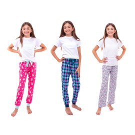 Sleep On It Girls Pajama Pants 3 Pack Fleece and Jersey Sleep Pants with Elastic Waist Assorted Prints Sizes 7-16